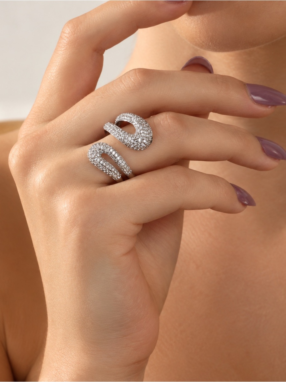 Silver Serpentine Open Ring | Real Cubic Zirconia | Modern Design